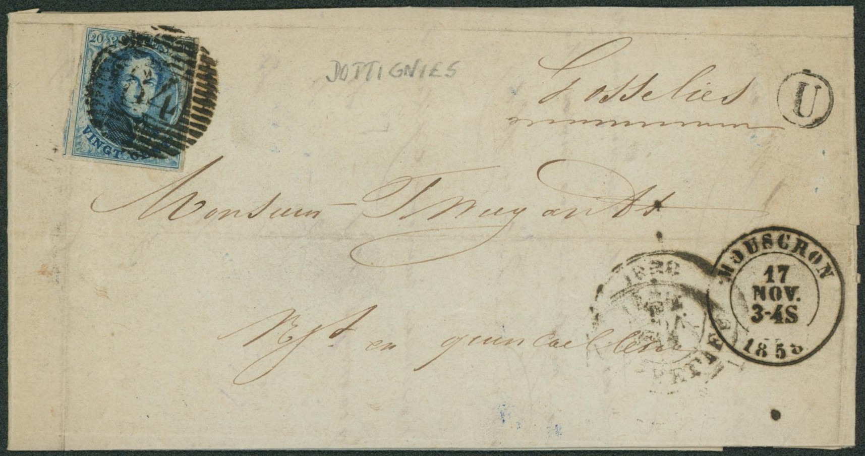 n°11A margé + voisin sur LAC obl P84 çàd Mouscron + boite rurale "U" (Dottignies) > Gosselies