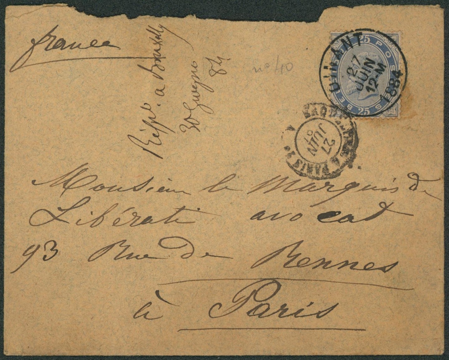 n°40 sur Env. obl simple cercle "Dinant" > Paris.