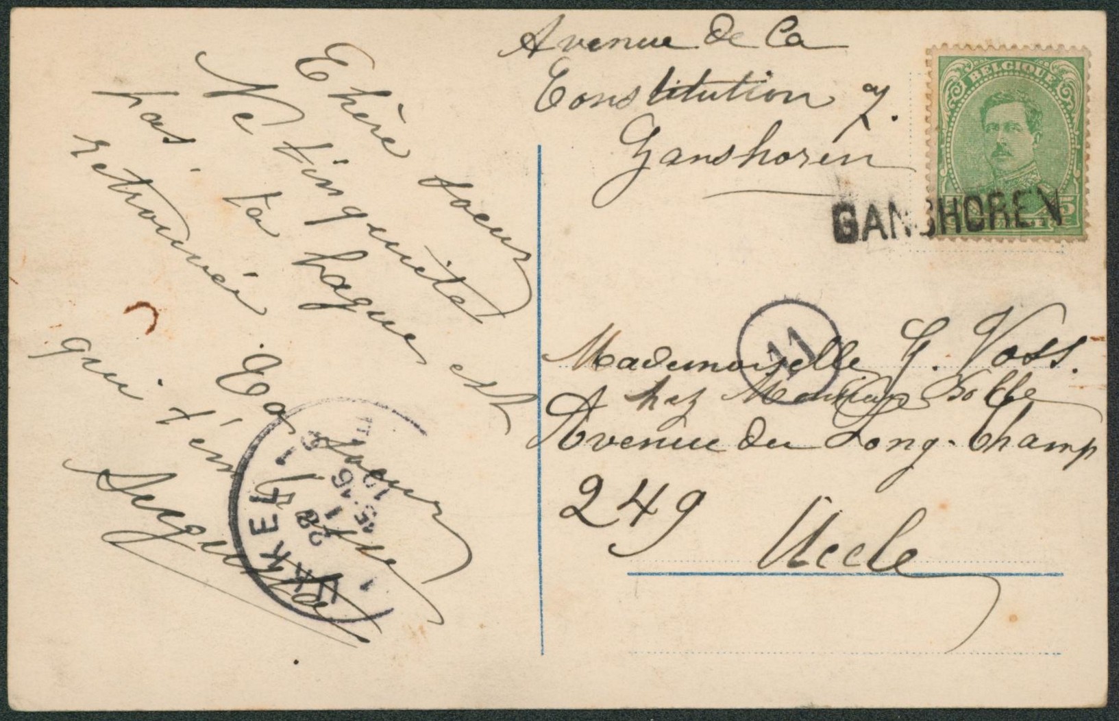 n°137 sur CP annulé par griffe de fortune GANSHOREN > Uccle.