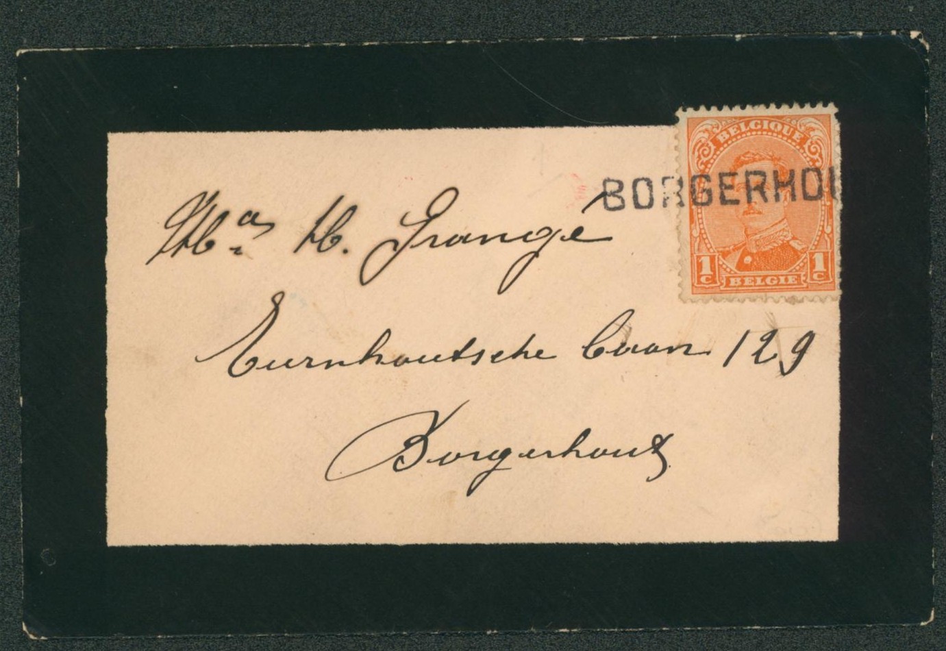 n°135 sur petite enveloppe format carte de visite annulé par griffe de fortune BORGERHOUT > Borgerhout.