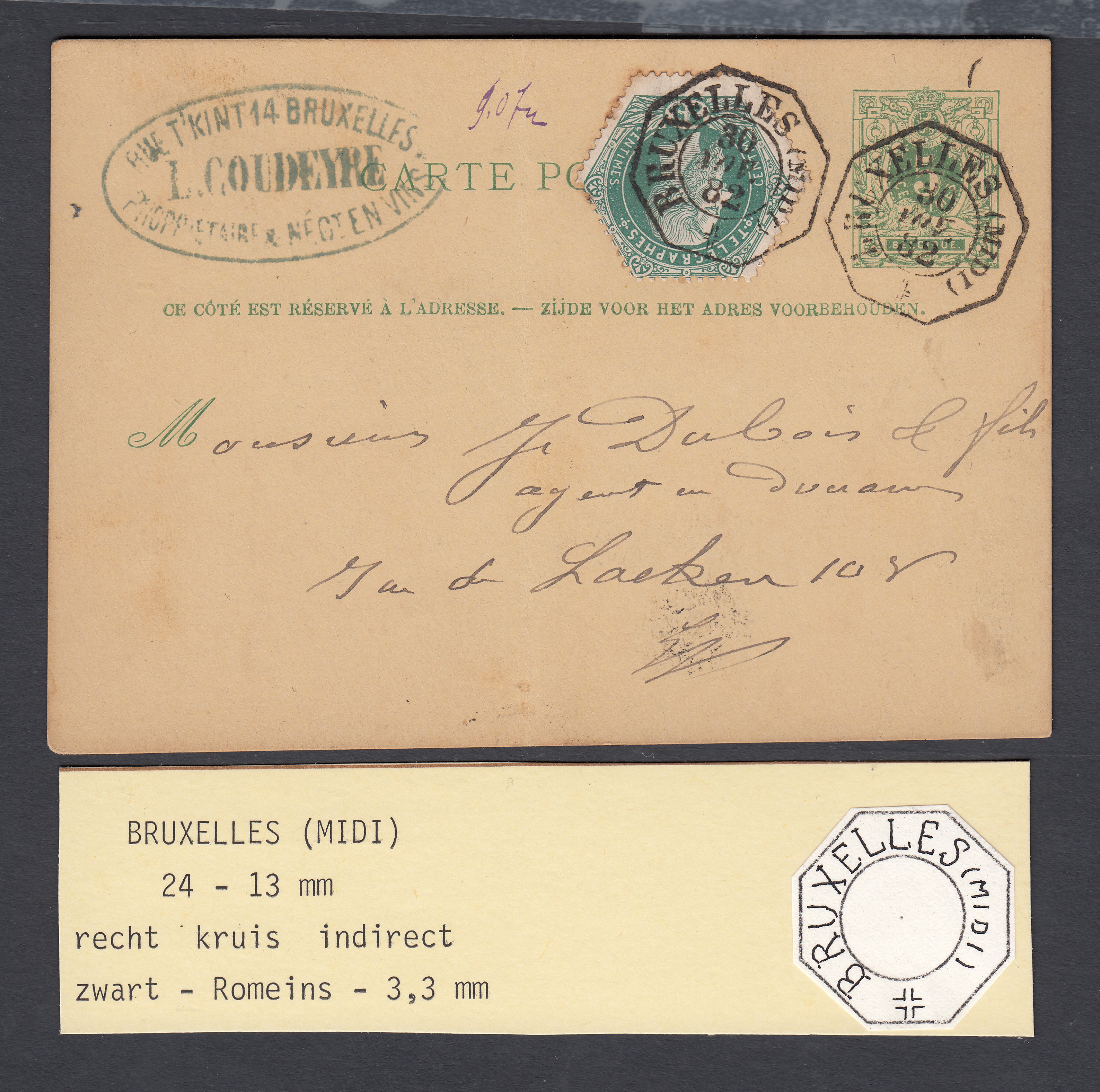 TG4 sur Ep5c type « Lion couché -Tp 45 » en exprès le 30 novembre 1882 de et vers BXL ( Cachet octogonale -voir description sur le scan).