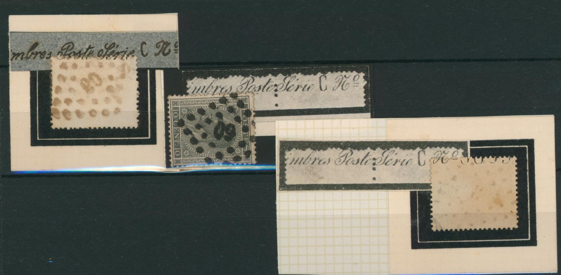 n°17 x3 oblitéré + inscription marginale (verso ou recto).