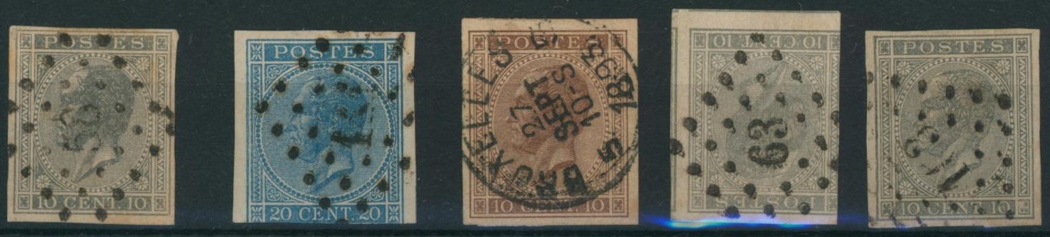 émission 1865 - petit lot de 5 timbres non dentelés oblitéré ! A voir.