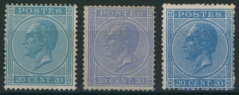 émission 1865 - n°18 (*) sans gomme x3. Nuance différente