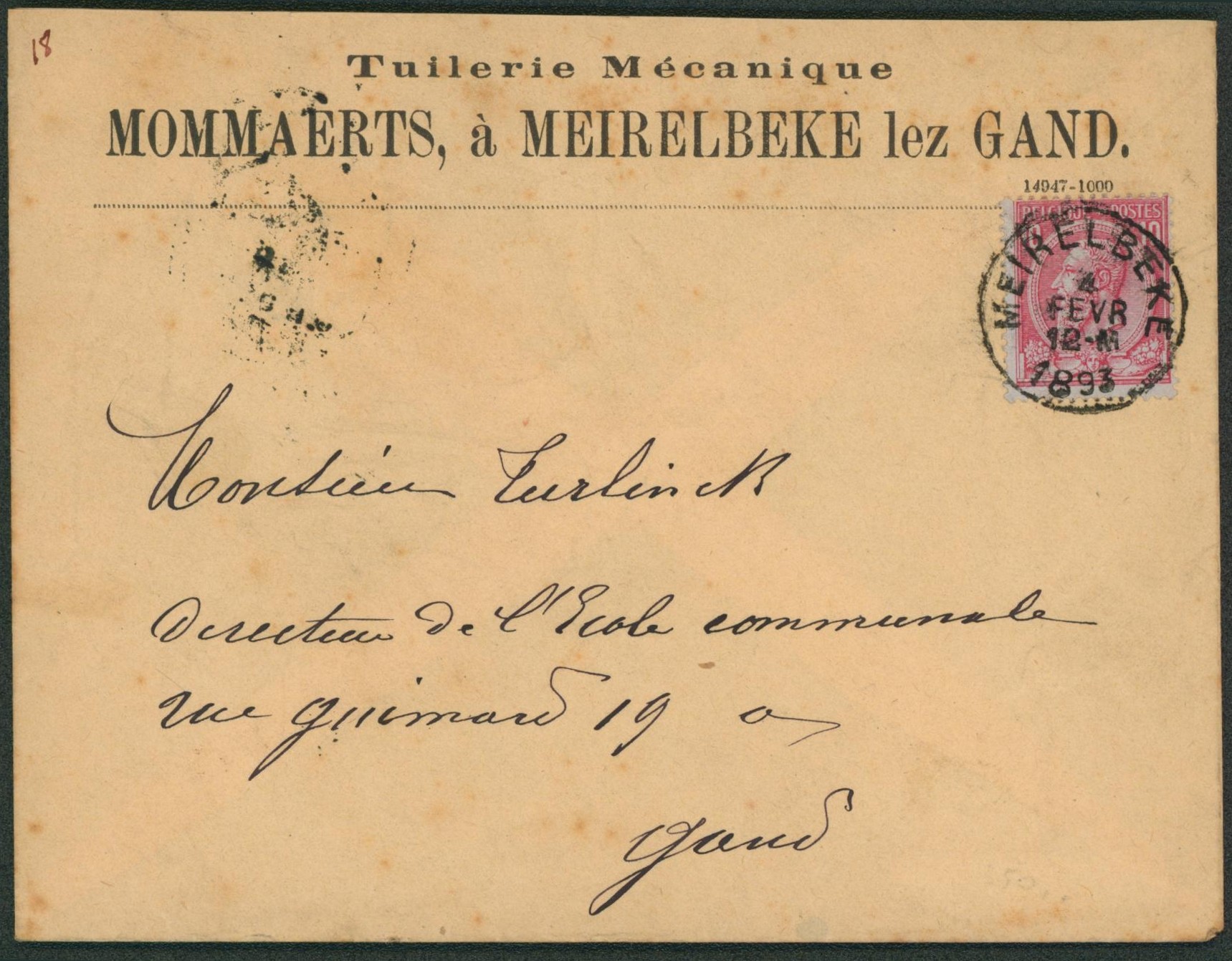 n°46 sur lettre à en-tête (tuilerie mécanique) de Meirelbeke > Gand