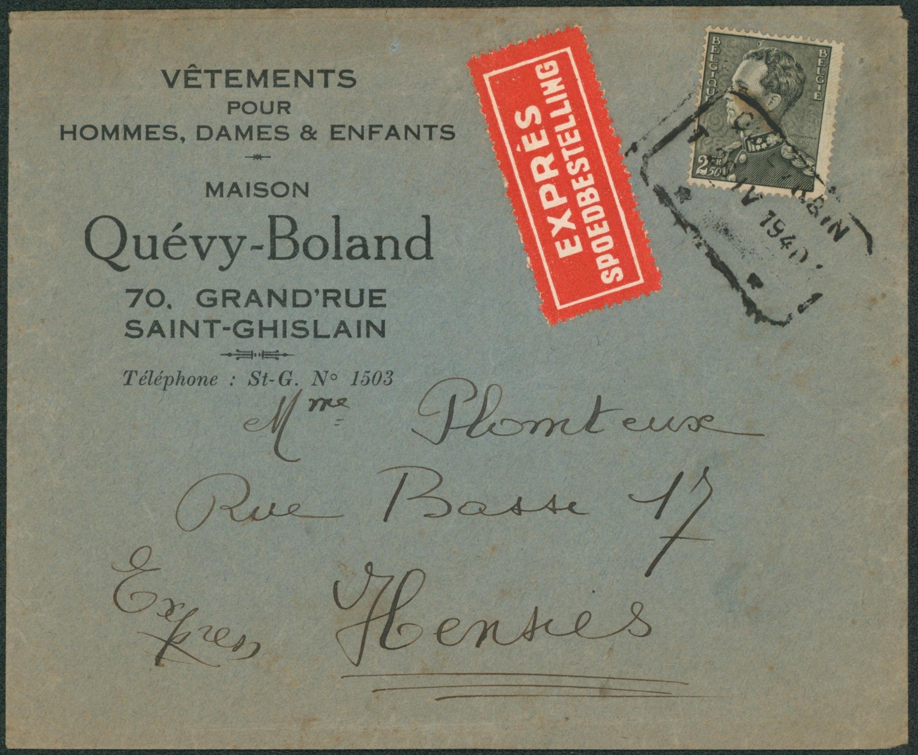 n°530 sur lettre en expres de Saint-Ghislain > Hensies