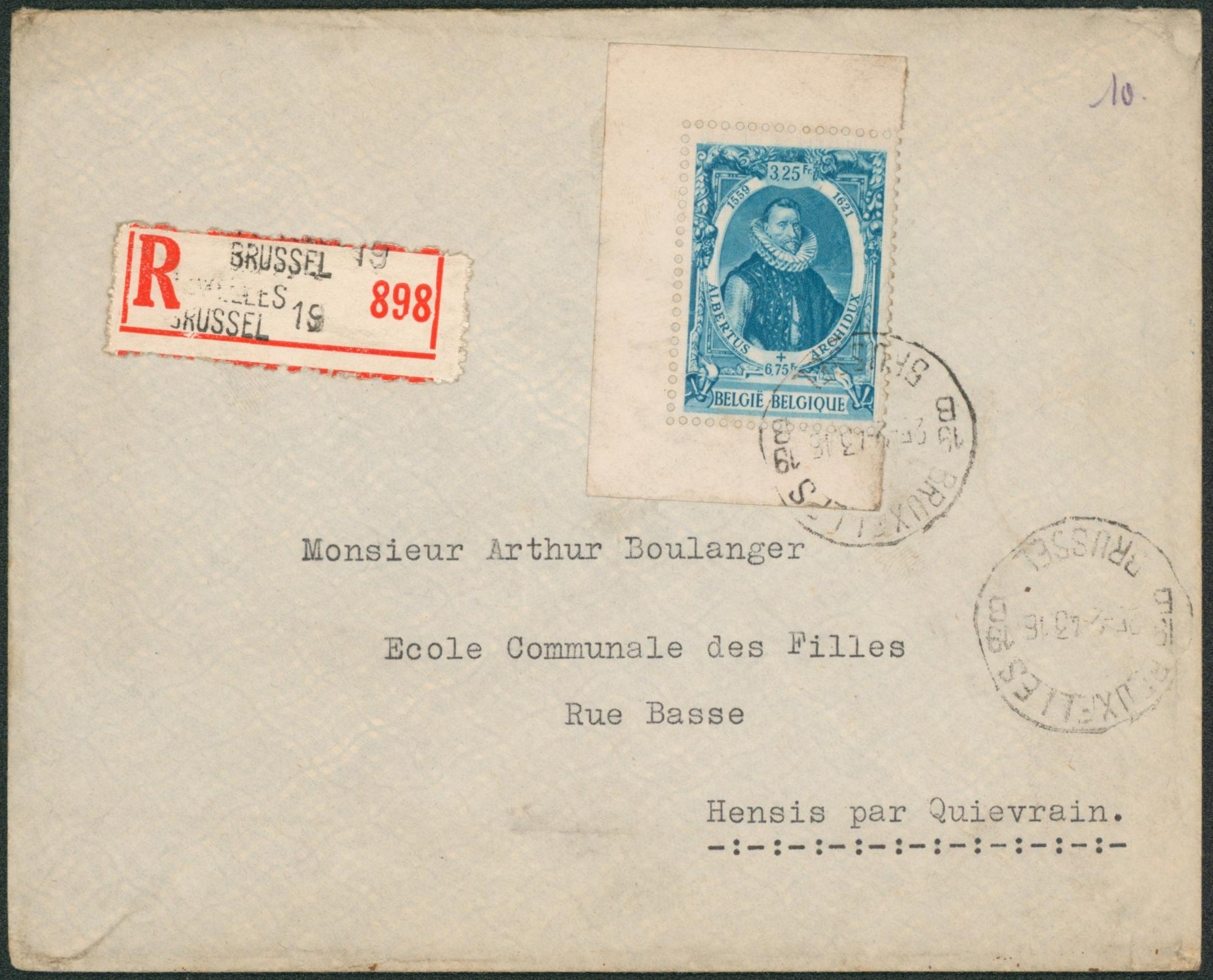 n°581A sur lettre en recommandé de Bruxelles 19B > Hensis