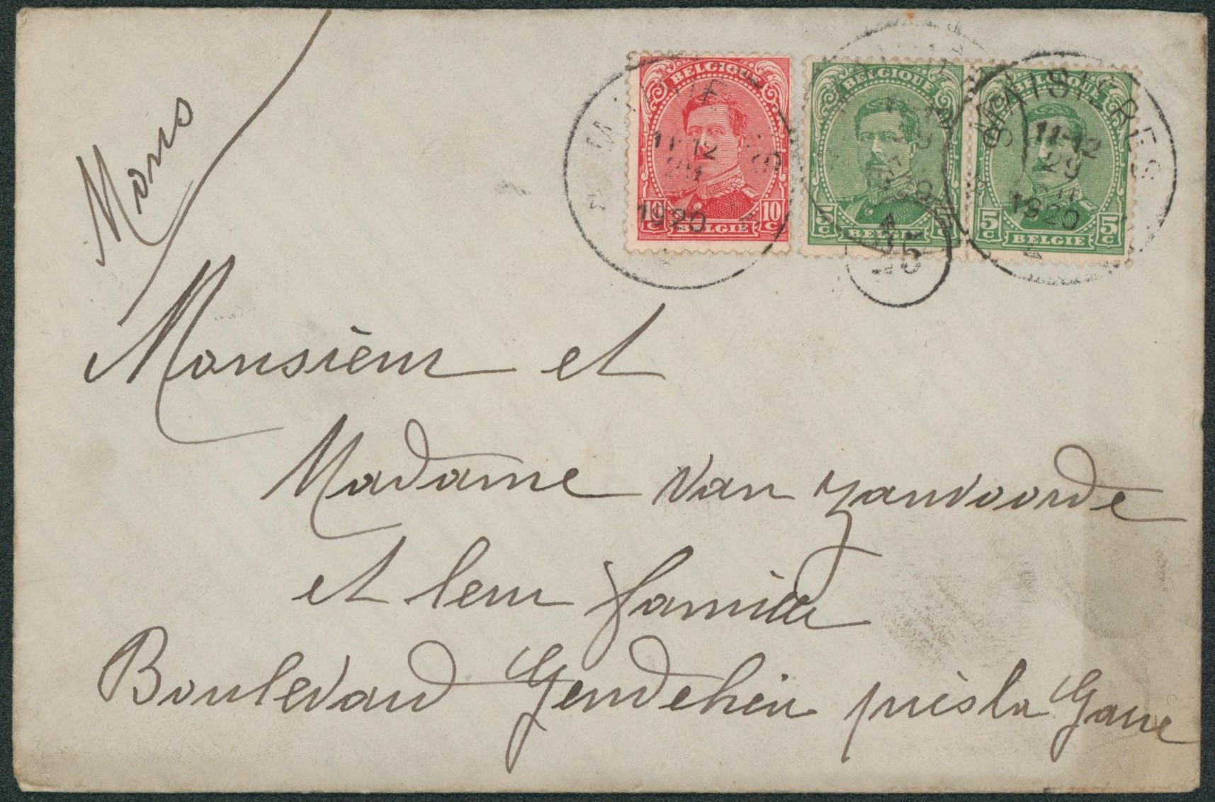 n°137 x2 et 138 sur lettre obl relais "Maisières" > mons