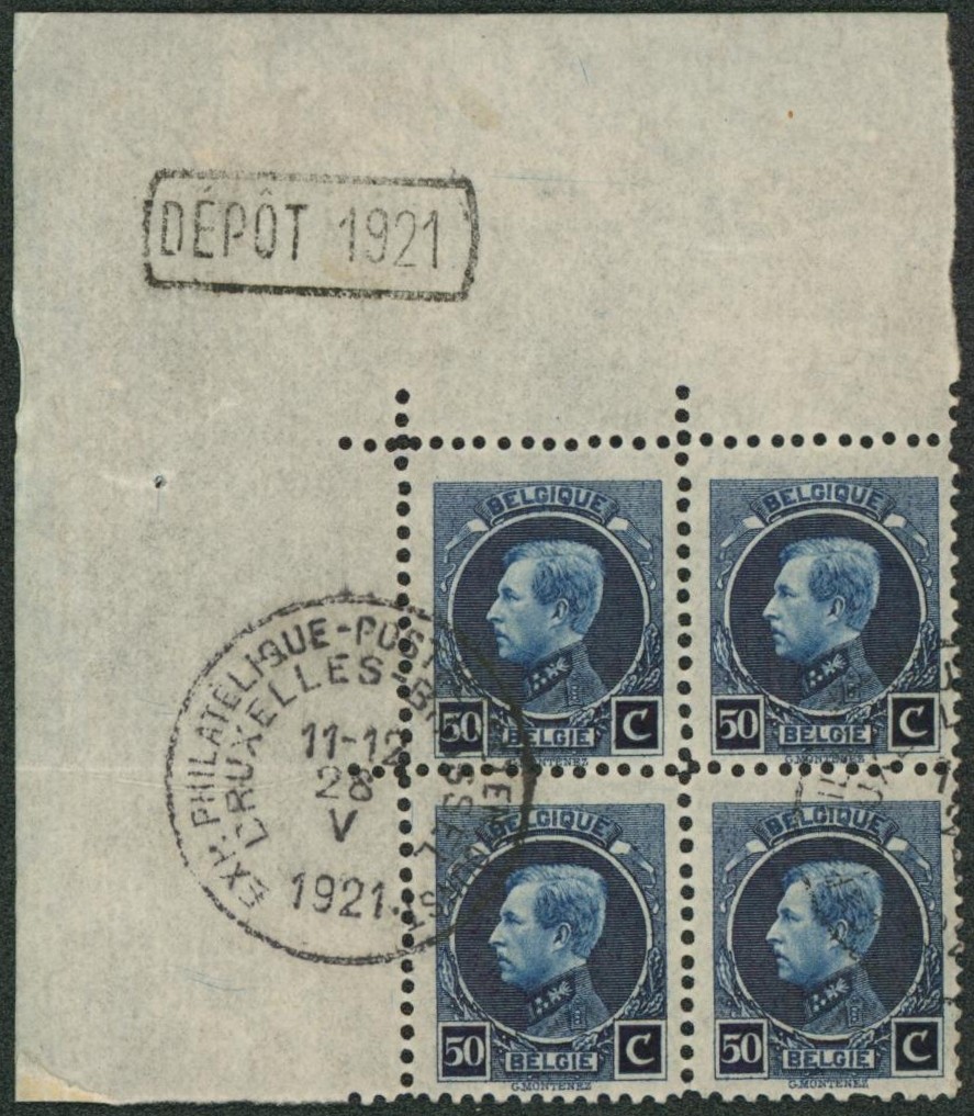 n°187 en bloc de 4 oblitéré + dépôt 1921