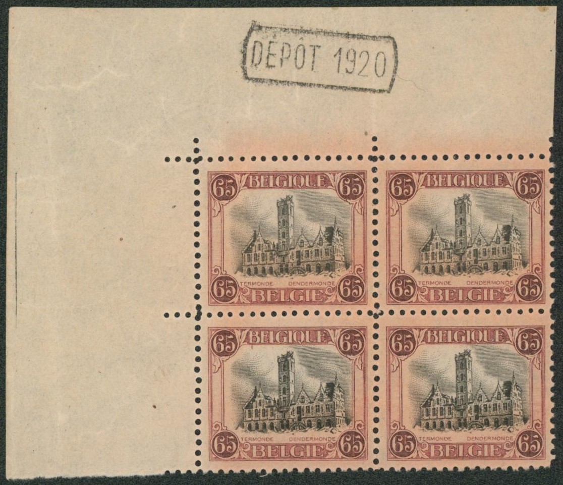 n°182Aa** en bloc de 4 + dépôt 1920. charnière sur BDF