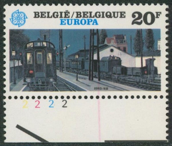 n°2093** + numéro de planche "2" et curiosité ligne de couleur vertical.